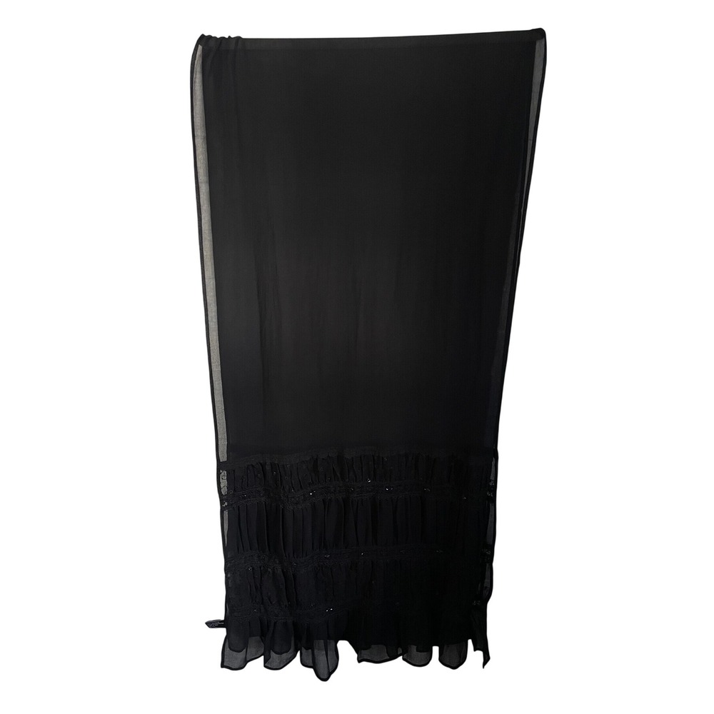 Vintage Valerie Stevens Black Sheer Beaded Sequin Ruffle Wrap Shawl Y2K Goth